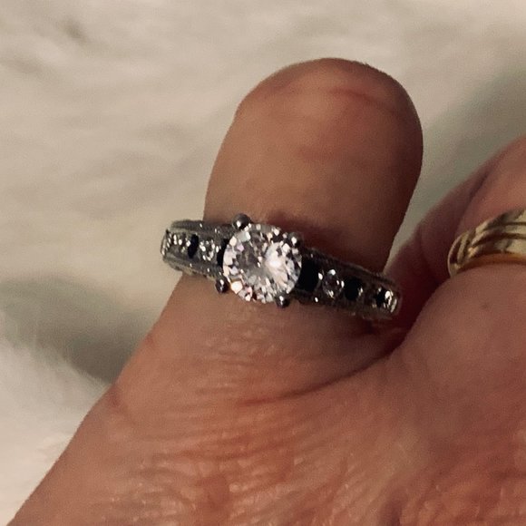 Two Silver Tone Fashion Rings with Blue and Clear Stone Round - Picture 4 of 14